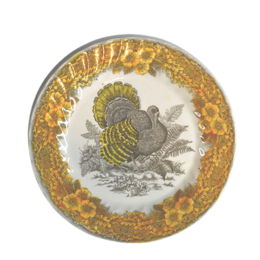 Hand Painted Yellow & Gray Vintage Turkey Dishes (Set of 4)