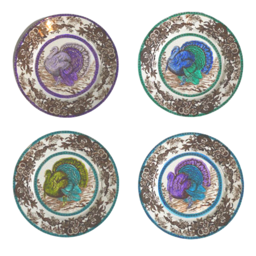 Hand Painted Blue/Purple/Green Vintage Turkey Dishes (Set of 4)