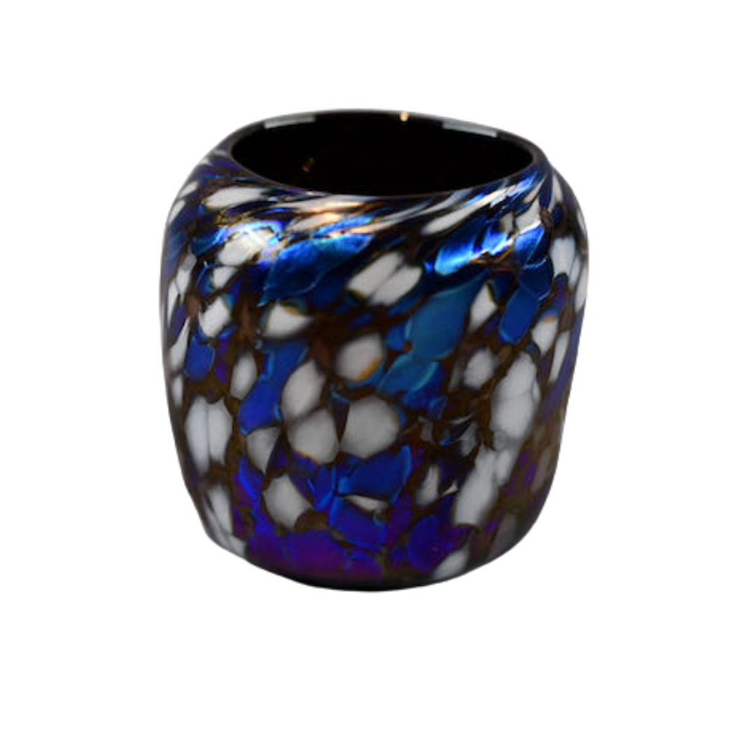 Petite Blue, Black and White Art Glass Vessel
