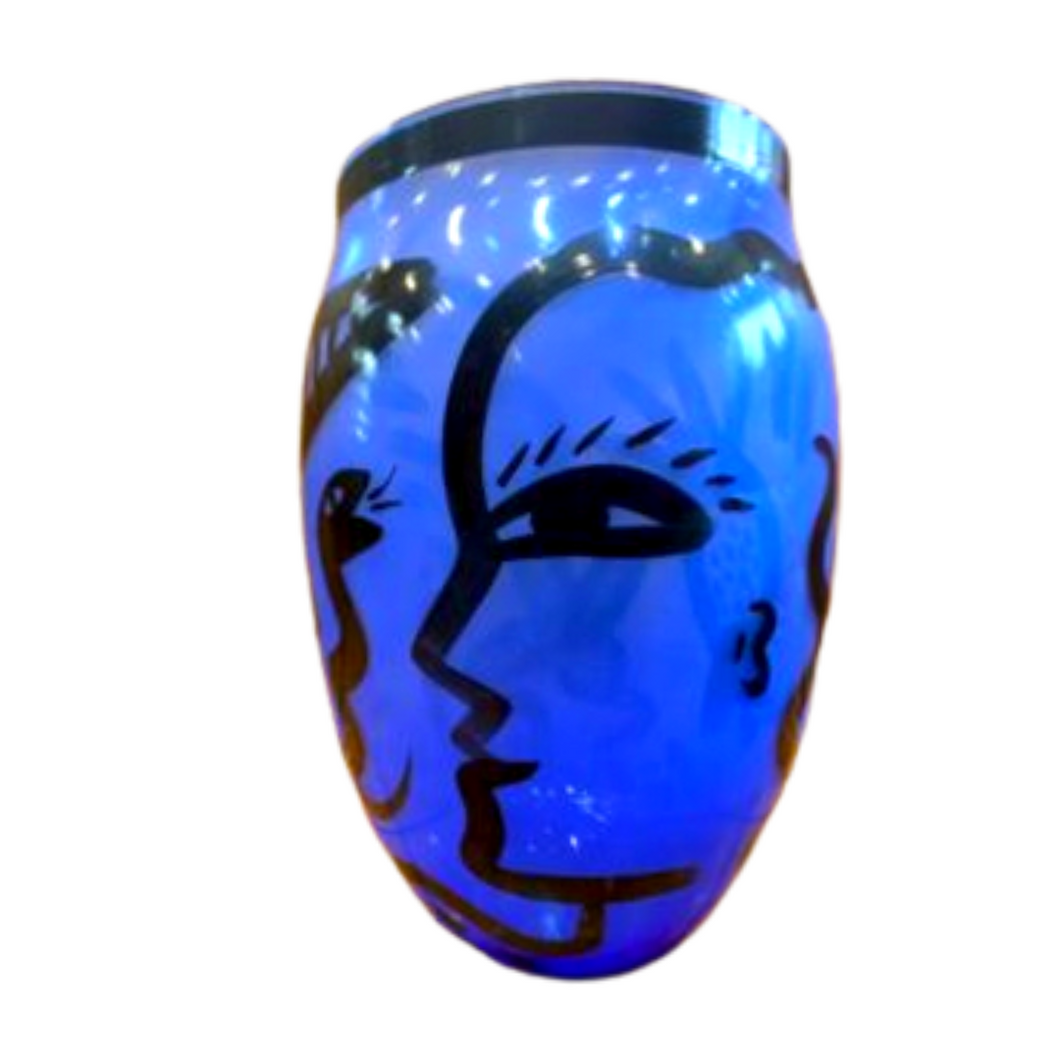 Large Blue Kosta Boda Postmodern Art Glass Vase